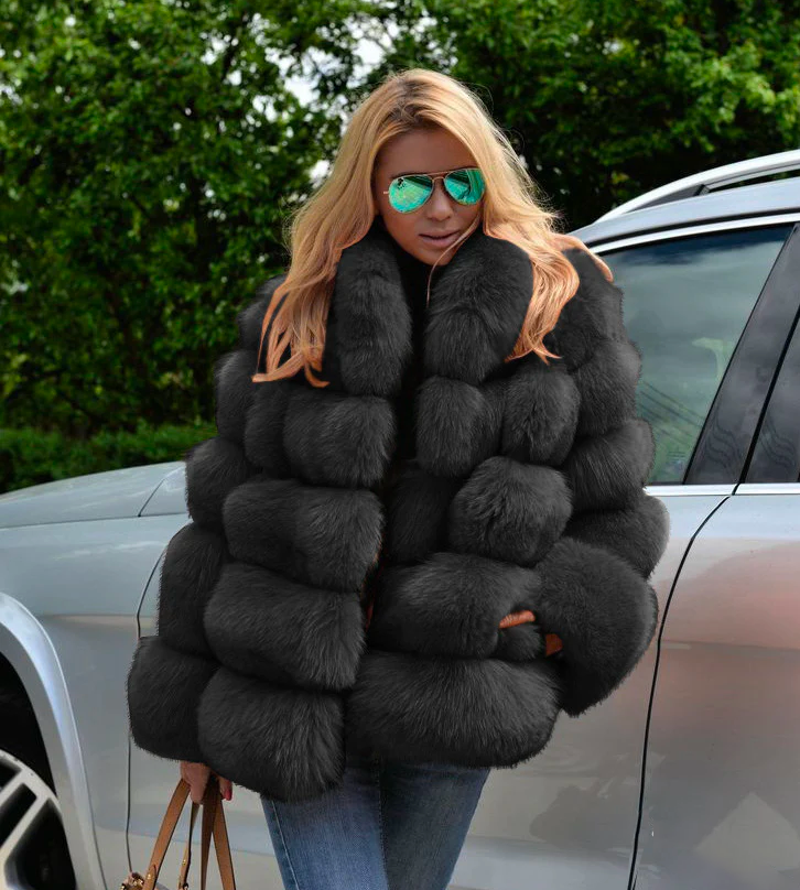 Mini-Vogue  Plush Long Sleeve 4XL Imitation Fur Coat