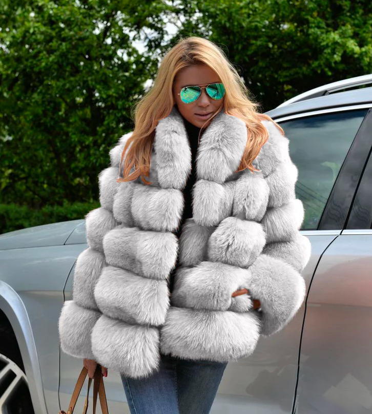 Mini-Vogue  Plush Long Sleeve 4XL Imitation Fur Coat