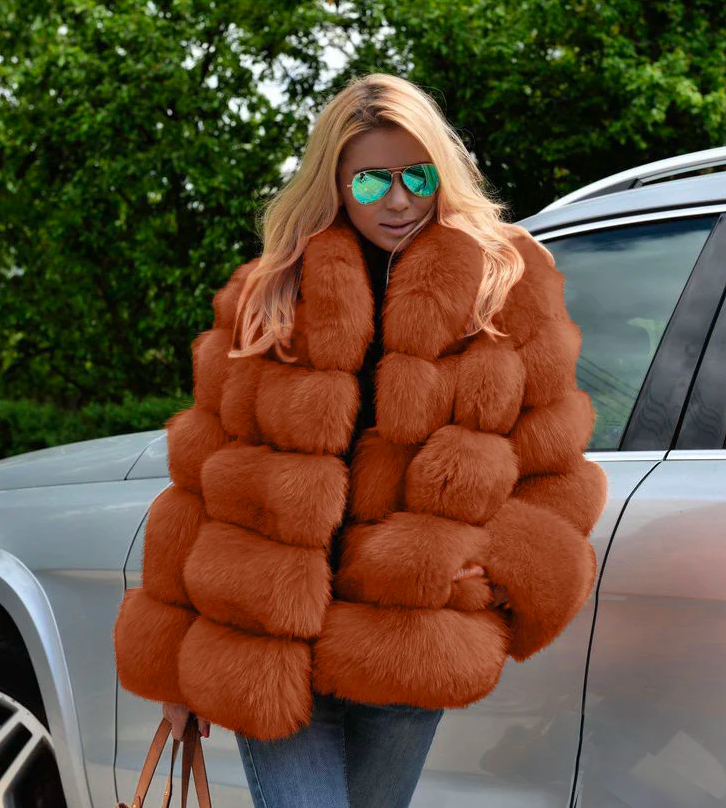 Mini-Vogue  Plush Long Sleeve 4XL Imitation Fur Coat