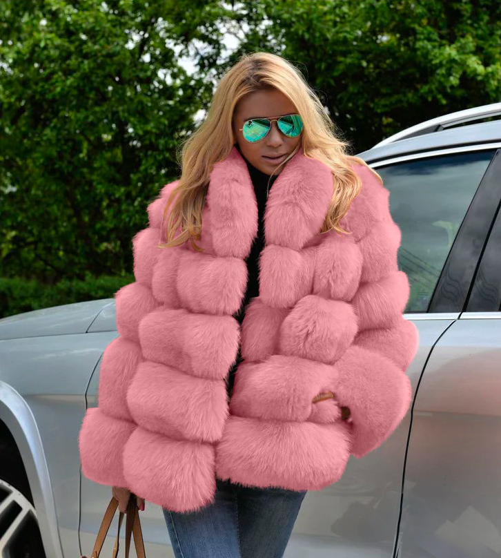 Mini-Vogue  Plush Long Sleeve 4XL Imitation Fur Coat